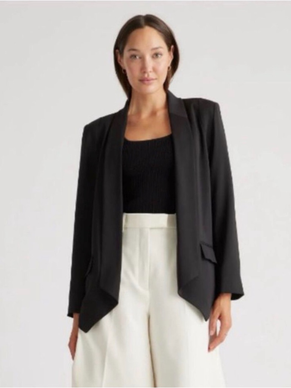 Quince Women’s Large Stretch Crepe Open Blazer Black Career Office Easy Care